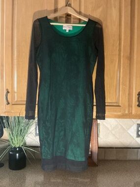 New Black Green Sheer Dress
